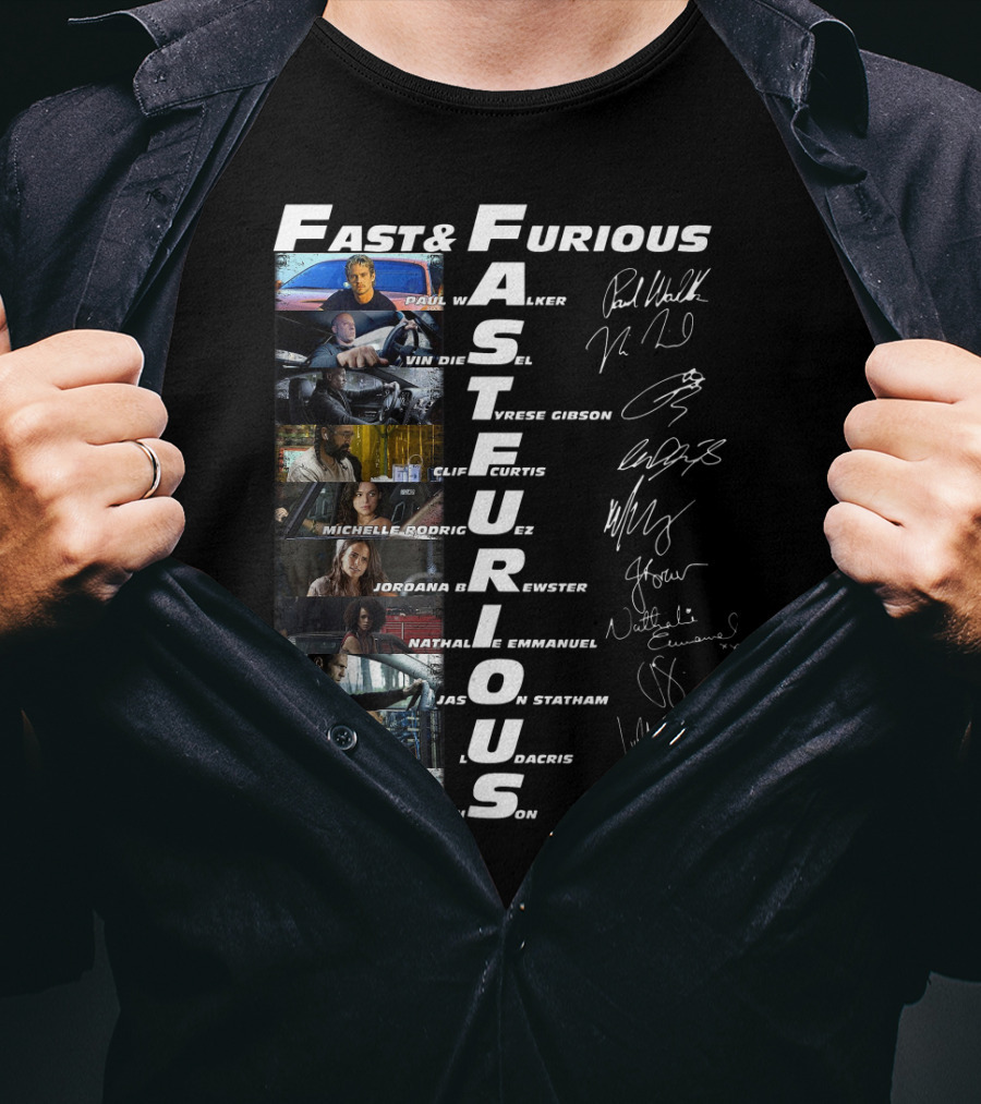 Fast And Furious Paul Walker Vin Diesel Tyrese Gibson Michelle Rodriguez Jordana Brewster Nathalie Emmanuel Jason Statham Ludacris Dwayne Johnson T-Shirt