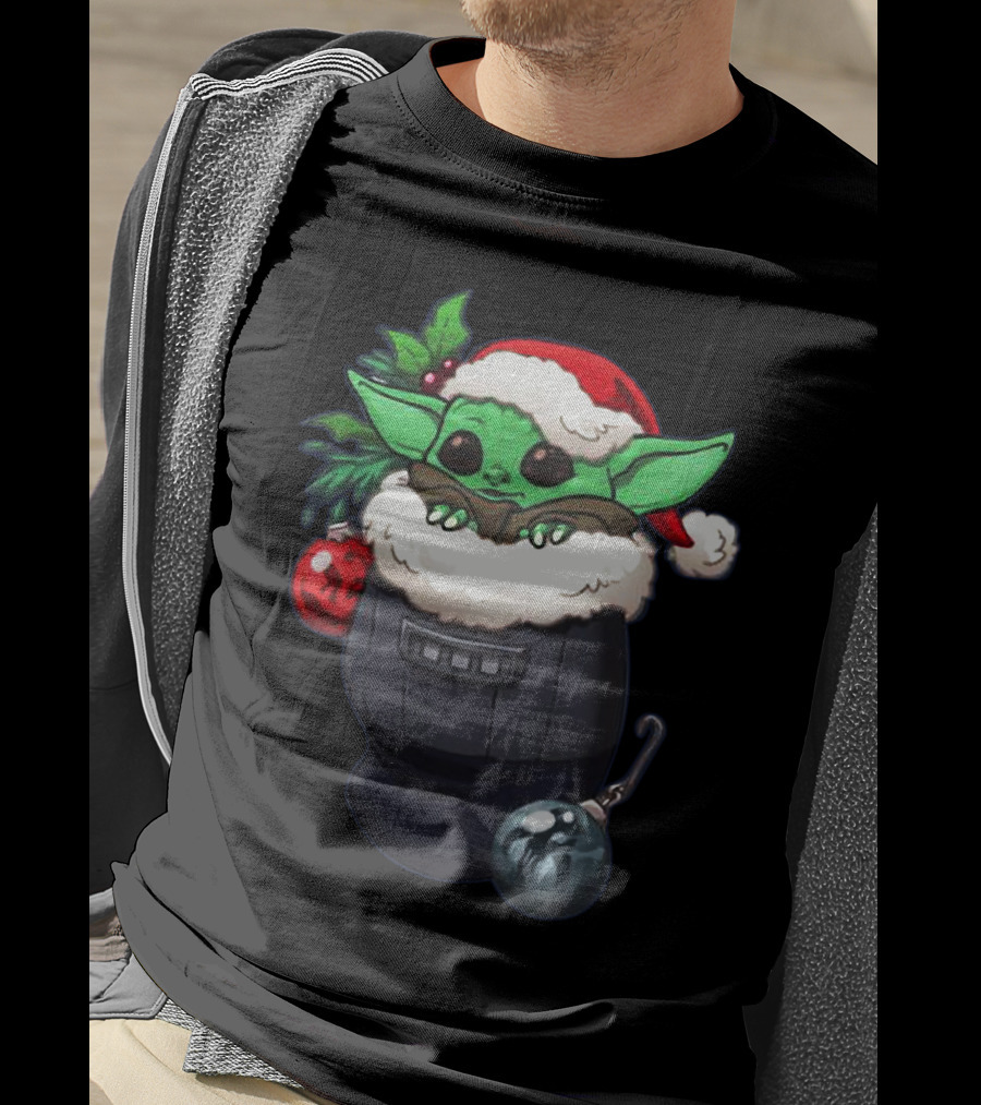 Baby Yoda Christmas Santa Hat Stocking With Ornaments T-Shirt