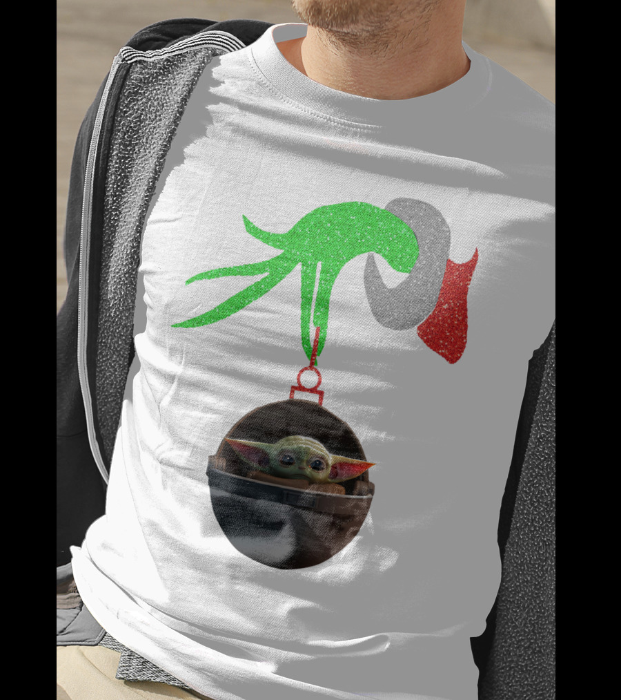 Grinch Hand Glitter Holding Baby Yoda T-Shirt
