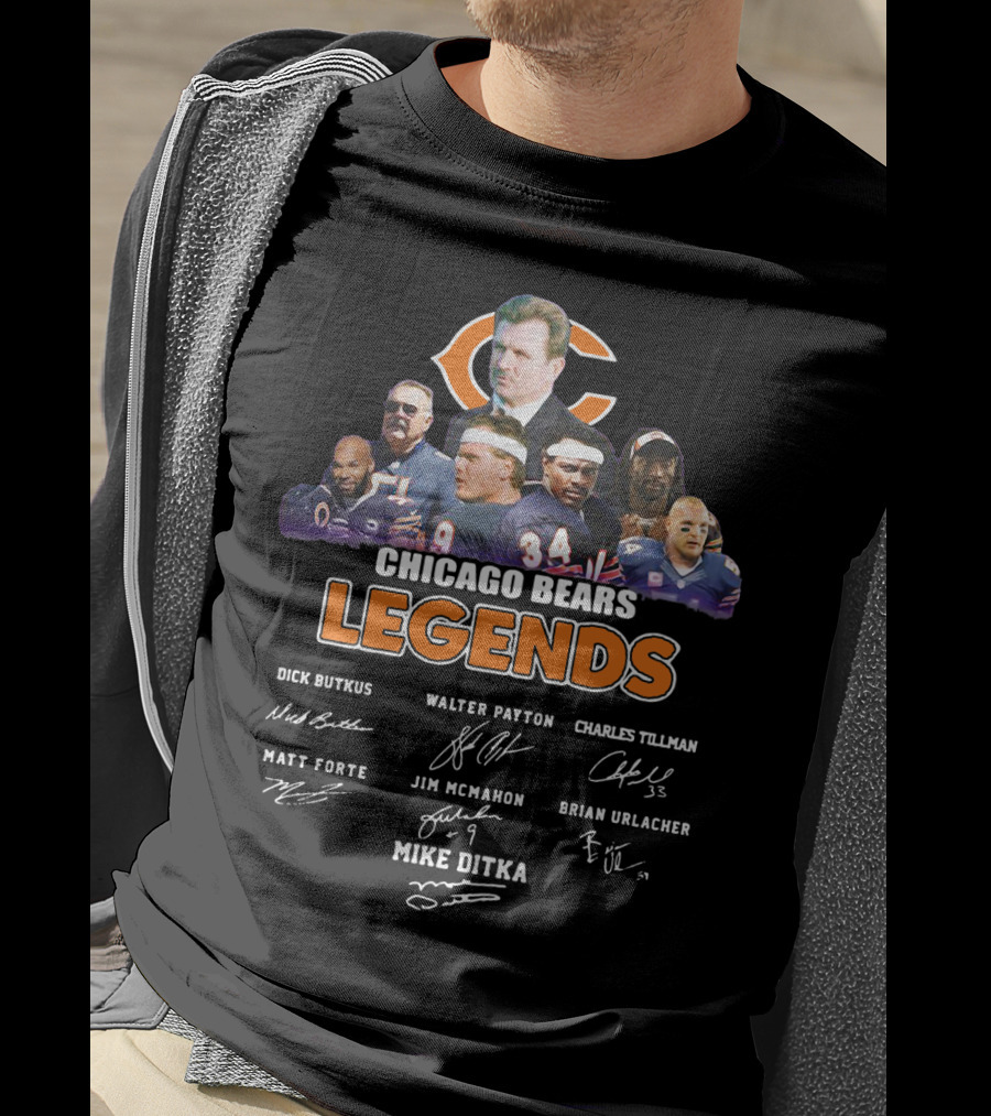 Chicago Bears Legends Dick Butkus Walter Payton Charles Tillman Matt Forte Jim Mcmahon Brian Urlacher Mike Ditka T-Shirt