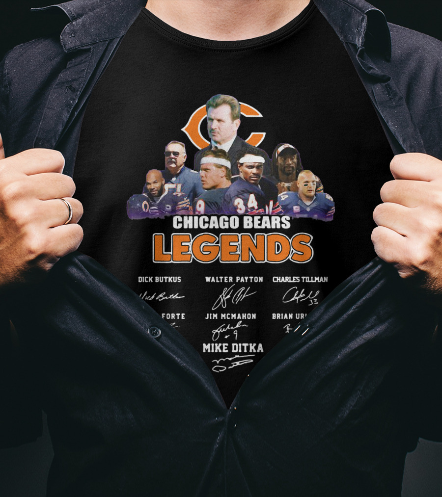 Chicago Bears Legends Dick Butkus Walter Payton Charles Tillman Matt Forte Jim Mcmahon Brian Urlacher Mike Ditka T-Shirt