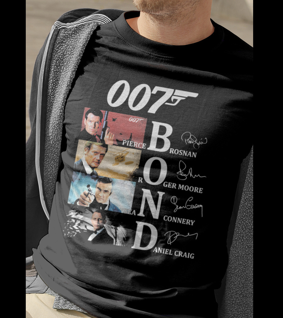 Bond Evolution Pierce Brosnan Roger Moore Sean Connery Daniel Craig T-Shirt