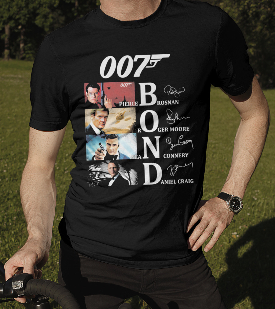 Bond Evolution Pierce Brosnan Roger Moore Sean Connery Daniel Craig T-Shirt