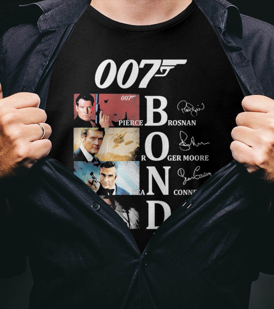 Bond Evolution Pierce Brosnan Roger Moore Sean Connery Daniel Craig T-Shirt