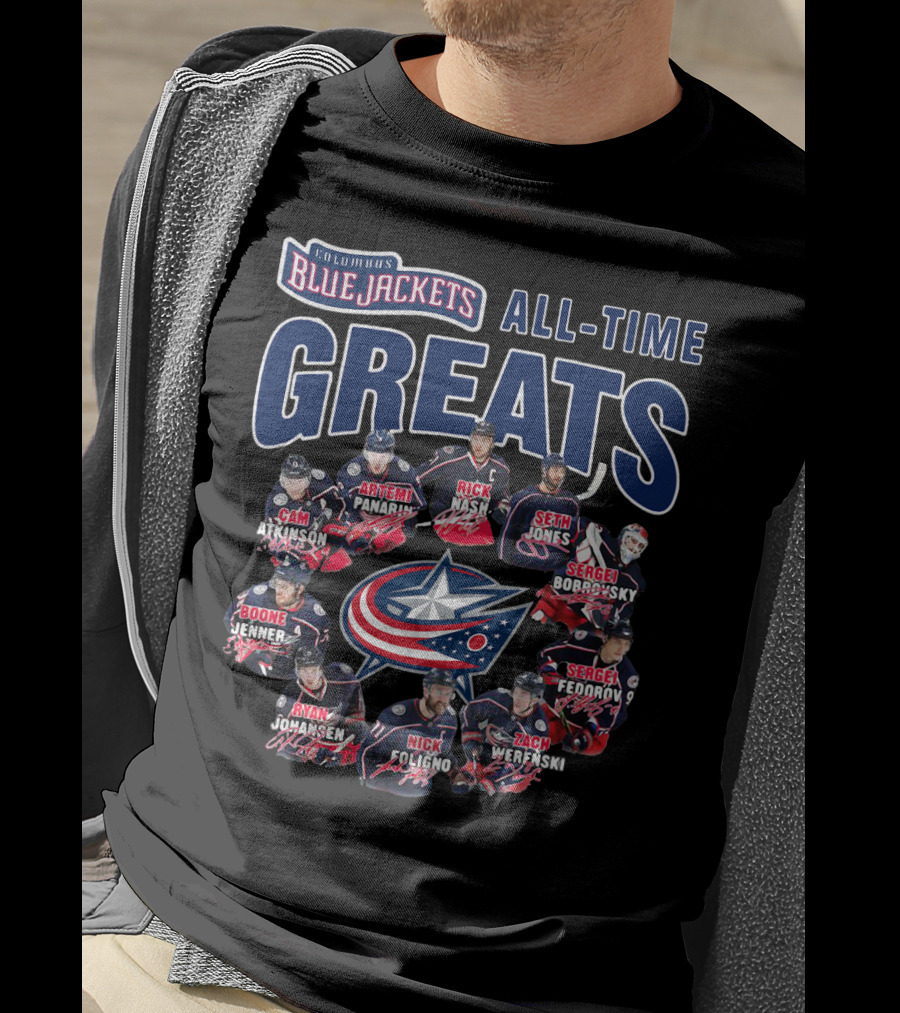 Columbus Blue Jackets All-Time Greats Artemi Panarin Rick Nash Seth Jones Sergei Bobrovsky Cam Atkinson Boone Jenner Sergei Fedorov Ryan Johansen Nick Foligno Zach Werenski T-Shirt