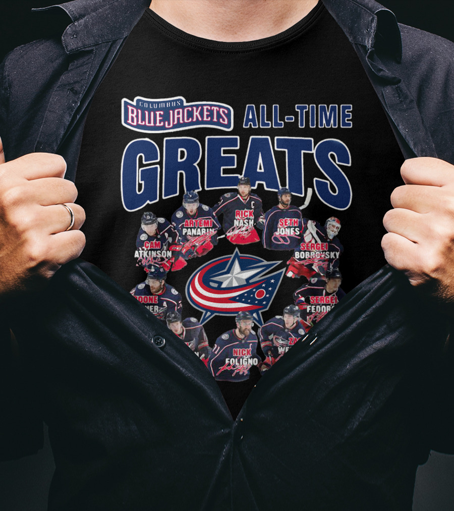 Columbus Blue Jackets All-Time Greats Artemi Panarin Rick Nash Seth Jones Sergei Bobrovsky Cam Atkinson Boone Jenner Sergei Fedorov Ryan Johansen Nick Foligno Zach Werenski T-Shirt