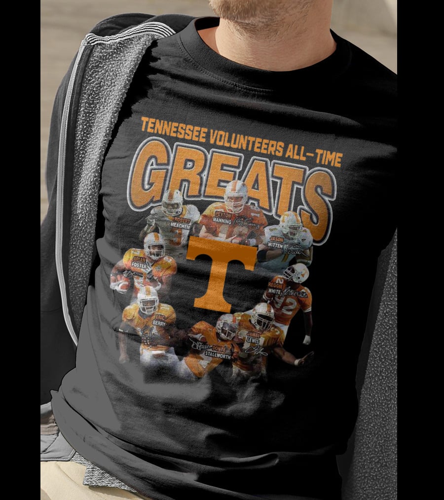 Tennessee Volunteers All-Time Greats Peyton Manning Jason Witten Reggie White Arian Foster Eric Berry Robert Meachem Donte Stallworth Jamal Lewis T-Shirt