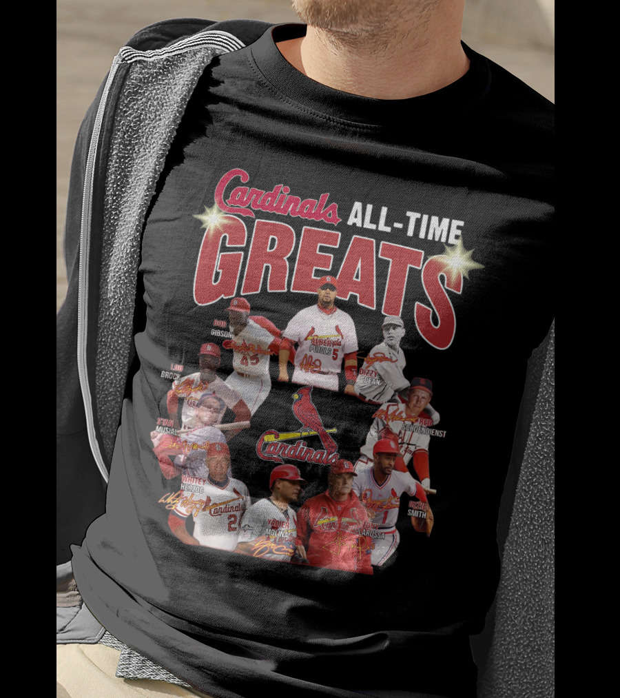Cardinals All-Time Greats Legends Bob Gibson Lou Brock Stan Musial Ozzie Smith Tony La Russa T-Shirt