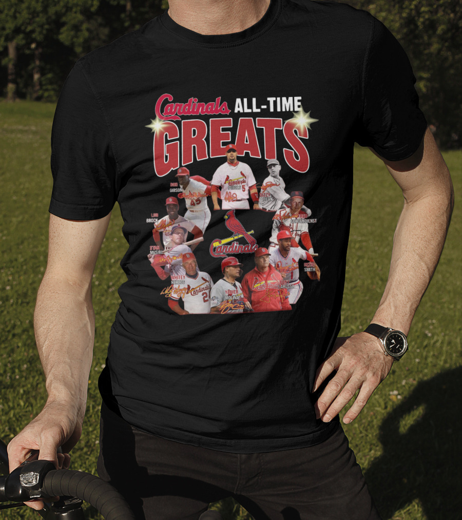Cardinals All-Time Greats Legends Bob Gibson Lou Brock Stan Musial Ozzie Smith Tony La Russa T-Shirt