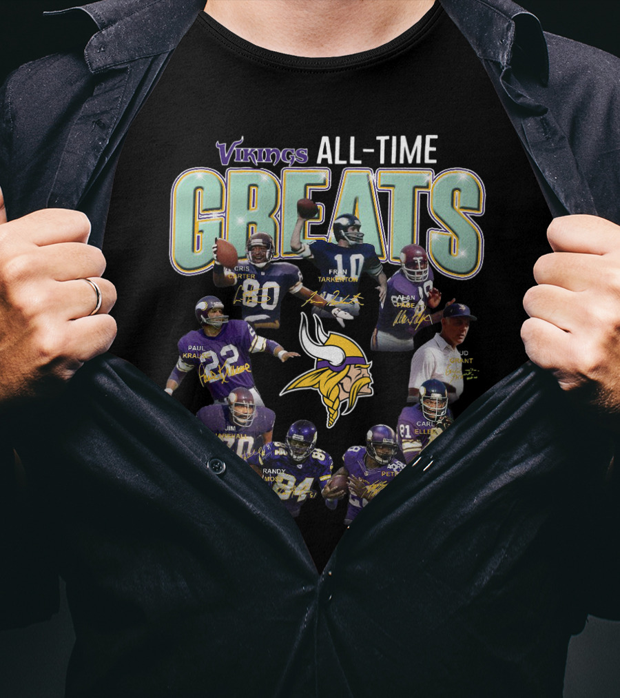 Vikings All-Time Greats Fran Tarkenton Chris Carter Paul Krause Randy Moss Adrian Peterson T-Shirt