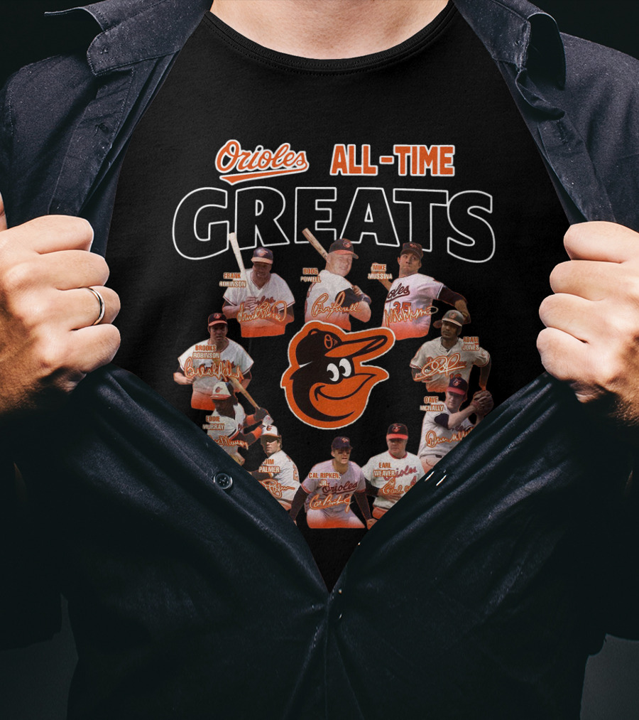 Orioles All-Time Greats Brooks Robinson Cal Ripken Jr. Jim Palmer Eddie Murray Frank Robinson T-Shirt