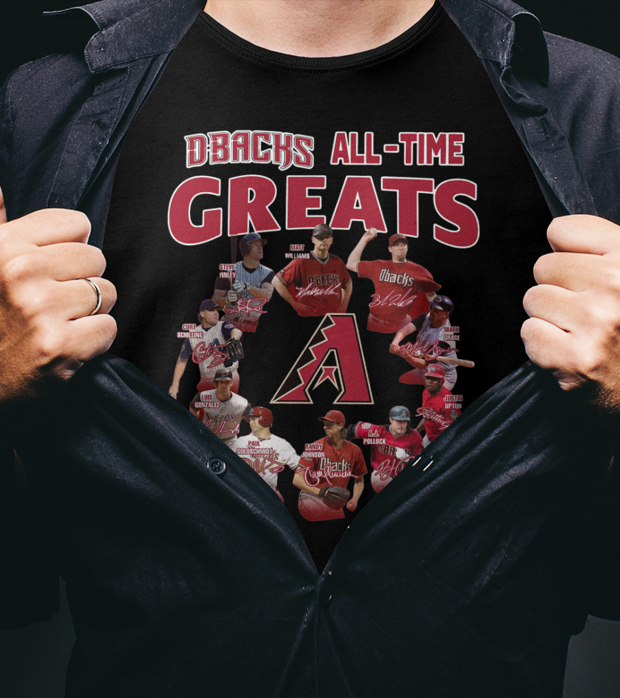 DBacks All-Time Greats Randy Johnson Luis Gonzalez Matt Williams Paul Goldschmidt Mark Grace A.J. Pollock Steve Finley Justin Upton Brandon Webb T-Shirt