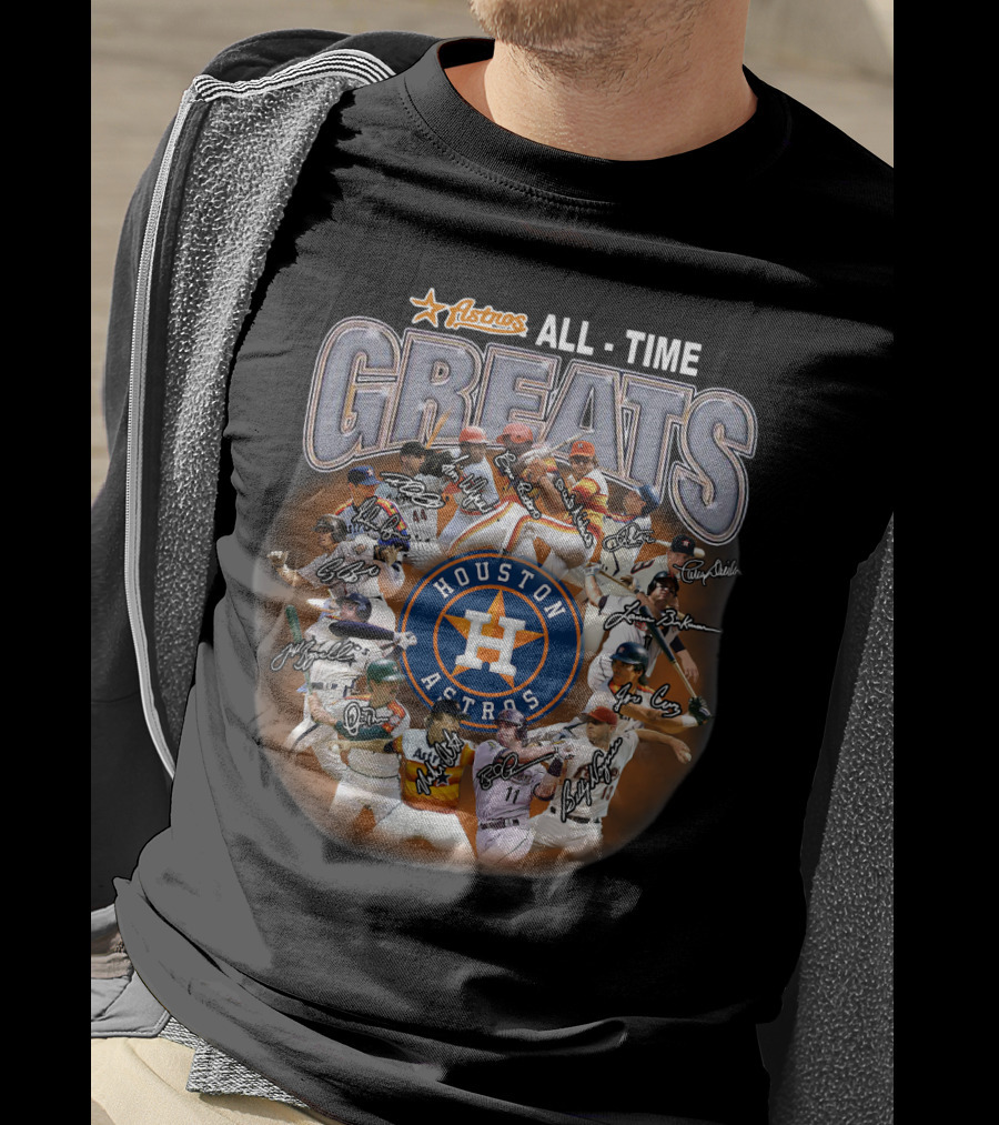 Houston Astros All Time Greats Players Featuring Iconic Signatures And Team Emblem T-Shirt