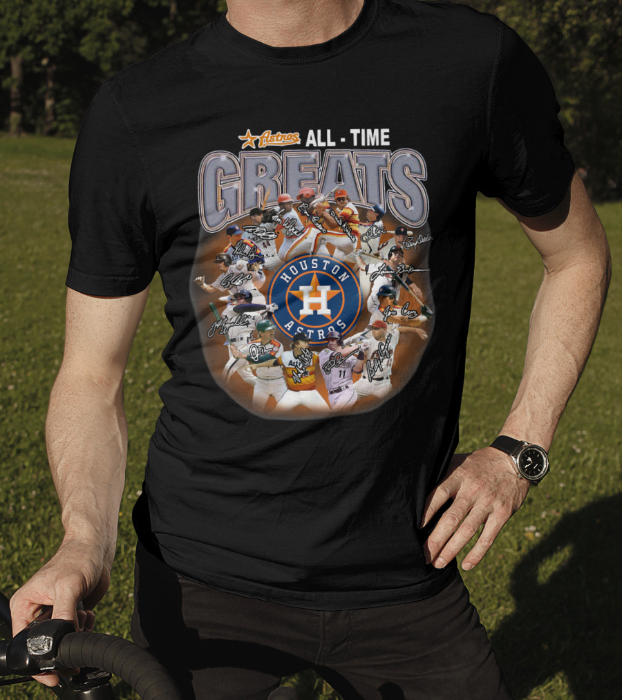 Houston Astros All Time Greats Players Featuring Iconic Signatures And Team Emblem T-Shirt