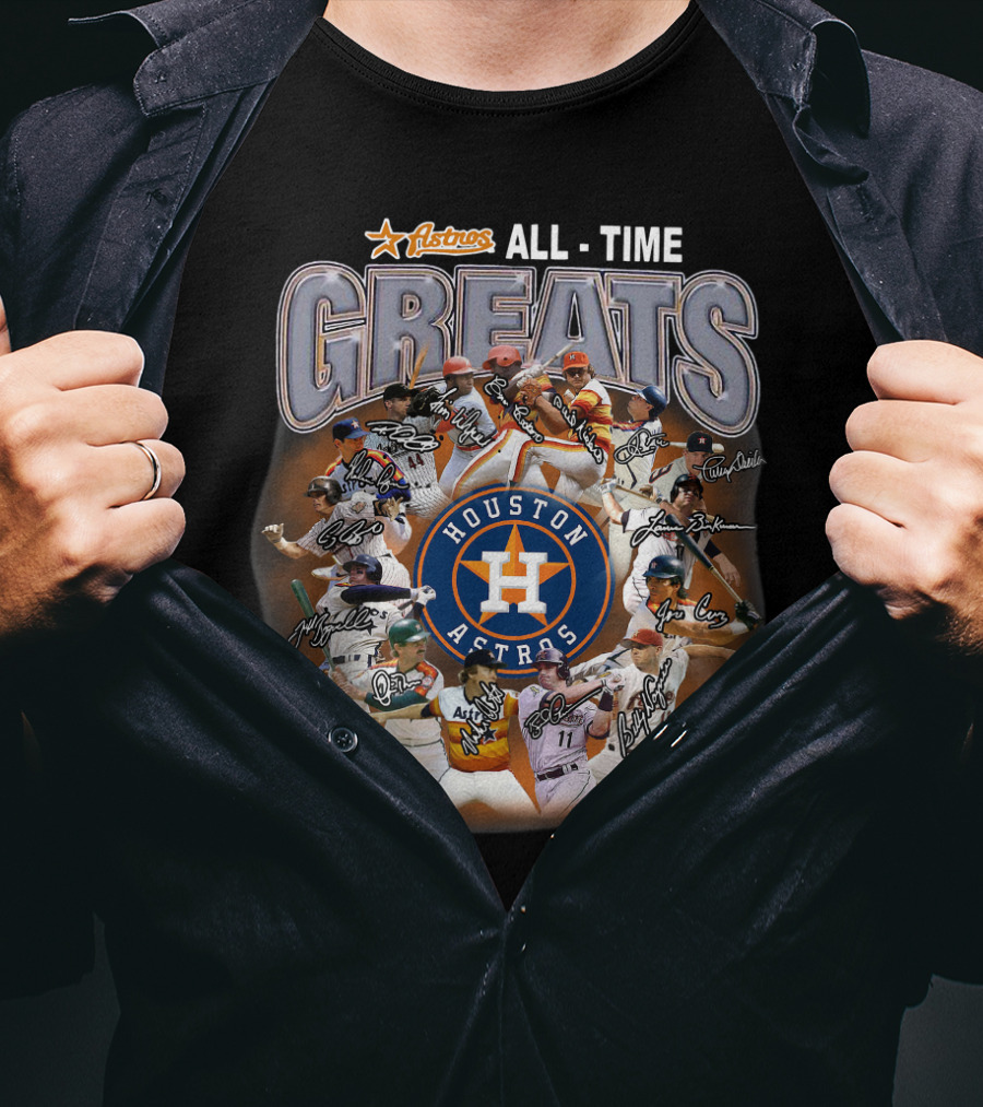 Houston Astros All Time Greats Players Featuring Iconic Signatures And Team Emblem T-Shirt