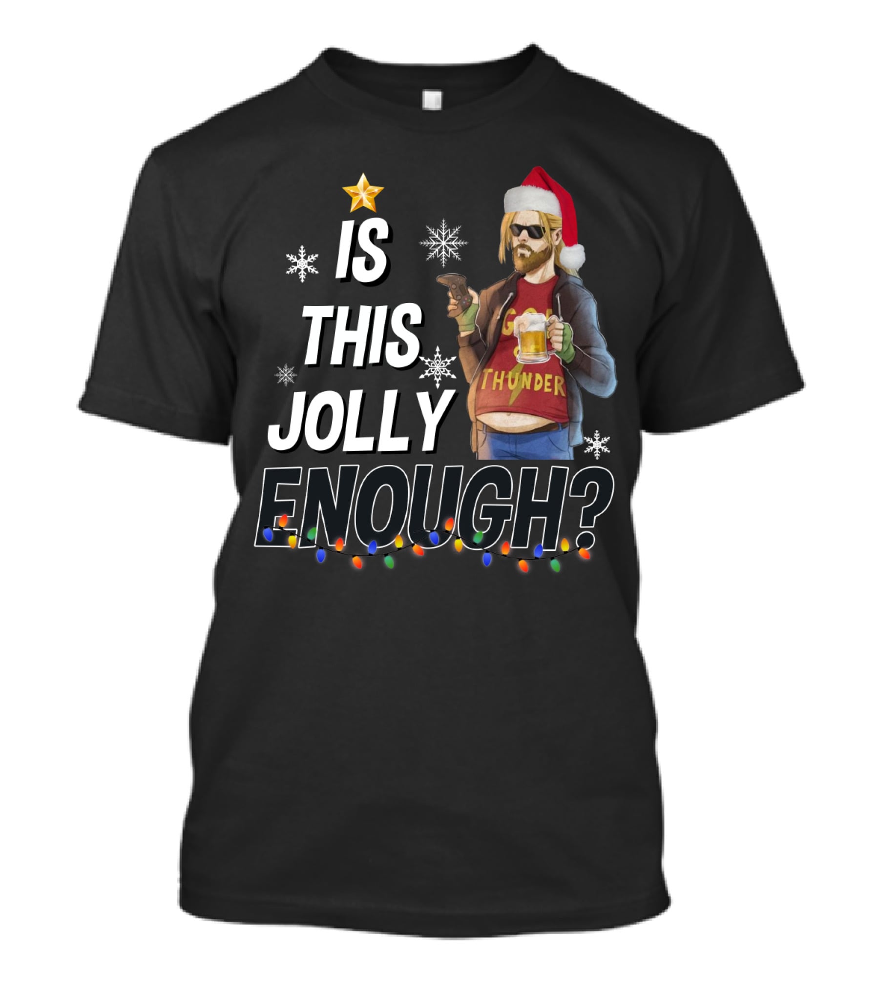 Is This Jolly Enough Thor Thunder Santa Hat Retro Holiday T-Shirt
