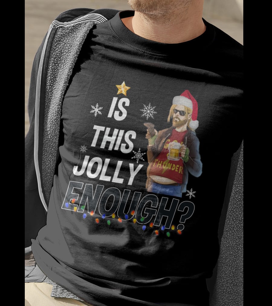 Is This Jolly Enough Thor Thunder Santa Hat Retro Holiday T-Shirt
