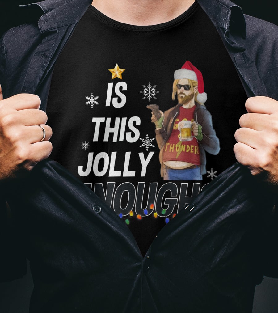 Is This Jolly Enough Thor Thunder Santa Hat Retro Holiday T-Shirt