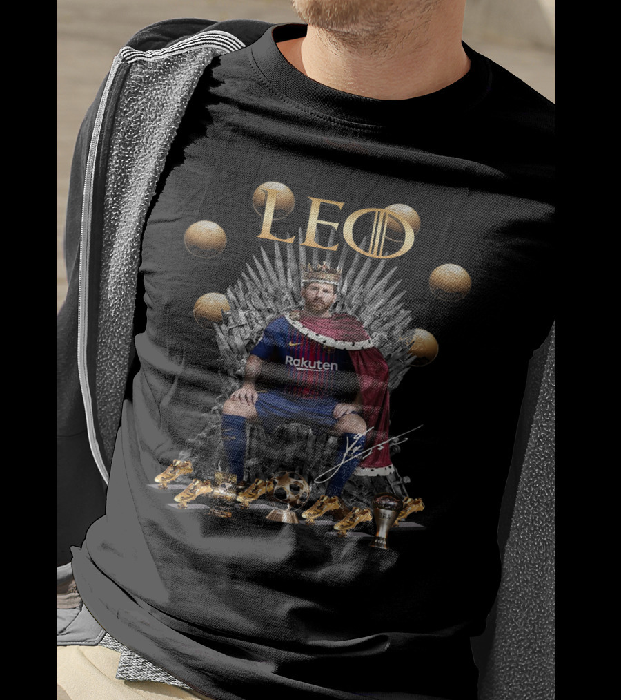 Leo Messi On Throne With Six Golden Balls And Signature T-Shirt