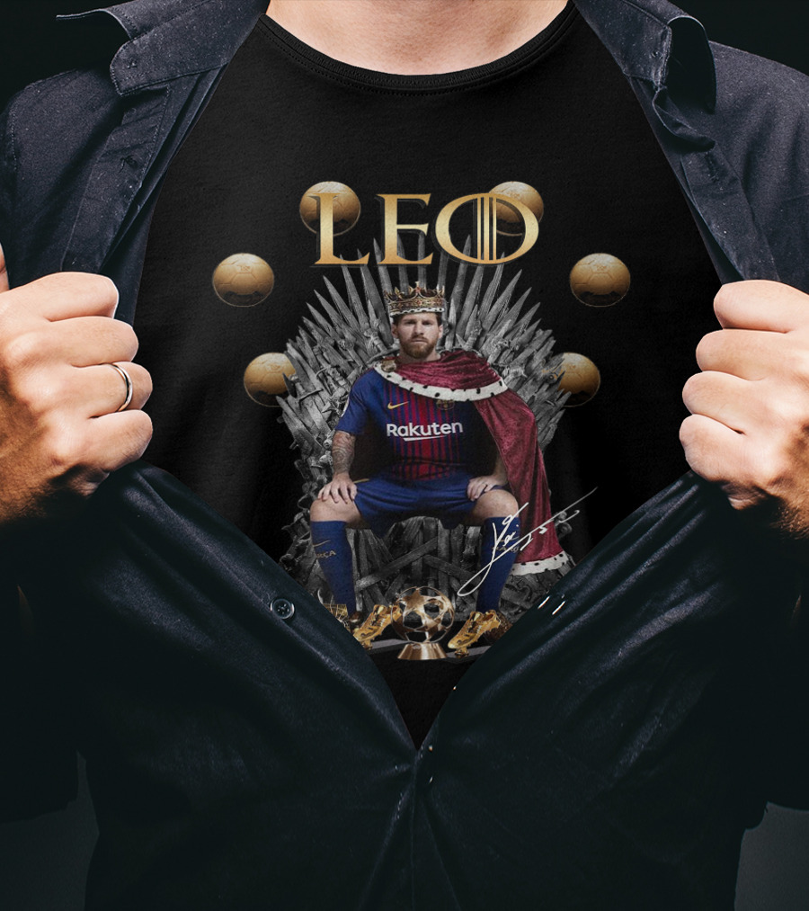 Leo Messi On Throne With Six Golden Balls And Signature T-Shirt