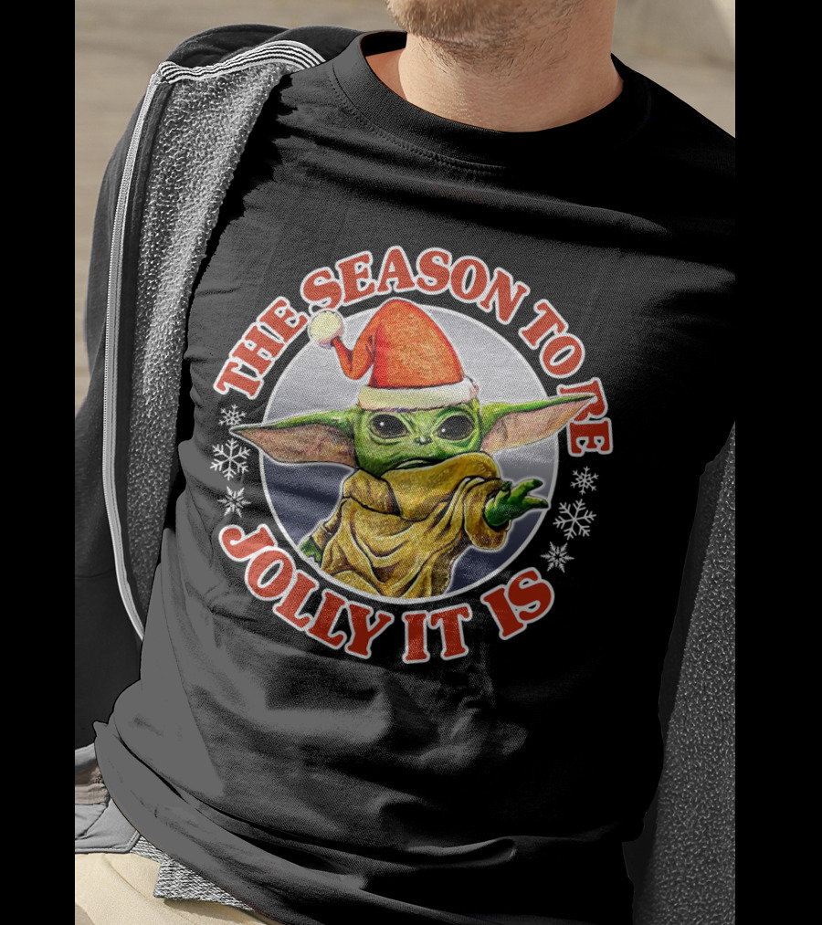 The Season To Be Jolly It Is Baby Yoda Santa Hat Snowflakes T-Shirt