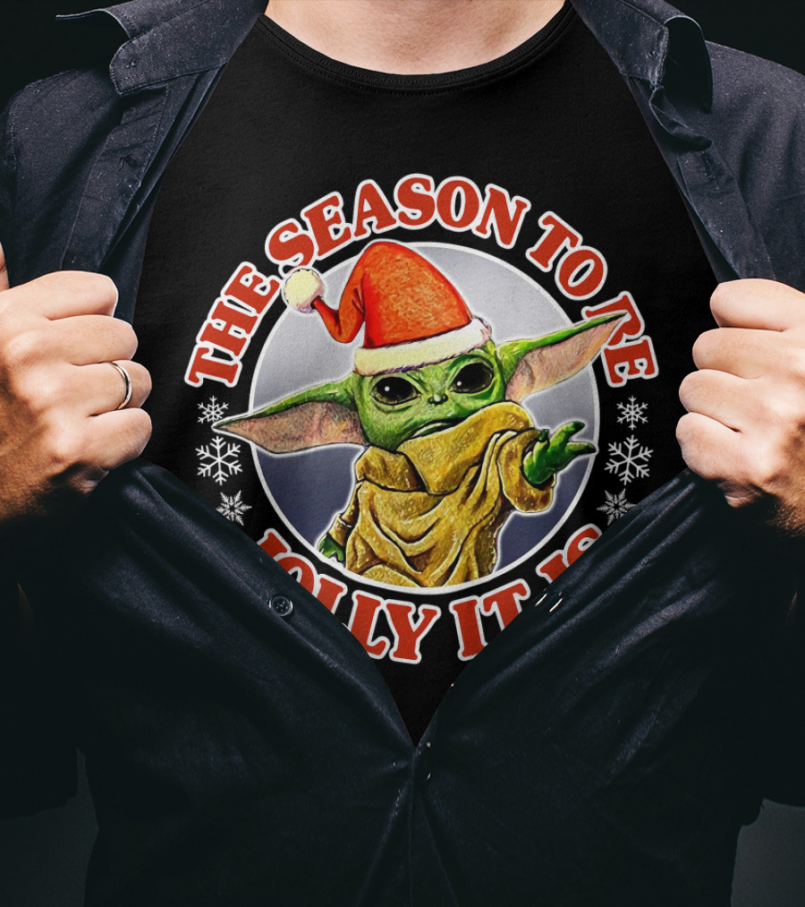 The Season To Be Jolly It Is Baby Yoda Santa Hat Snowflakes T-Shirt