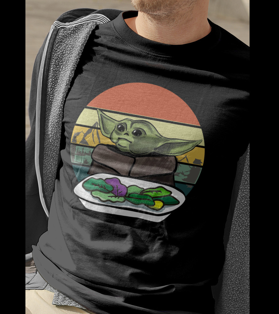 Baby Yoda Yelling At The Table Mountains 70s Sunset Forest T-Shirt