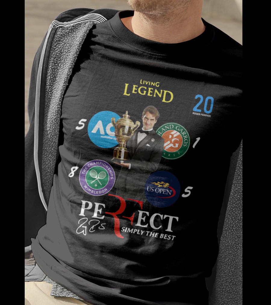 Living Legend Roger Federer Perfect Simply The Best 20 Grand Slams Wimbledon US Open Australian Open French Open T-Shirt
