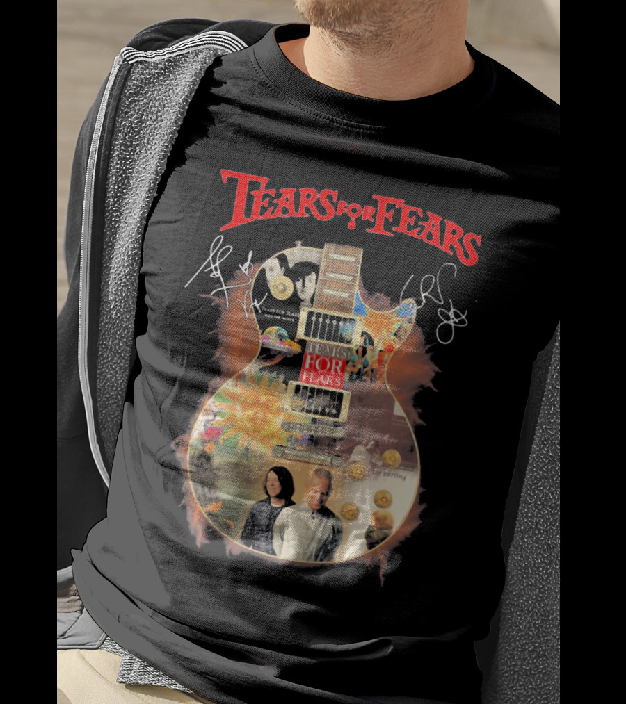 Tears For Fears Pop Rock Band Guitar Collage With And Band Members T-Shirt