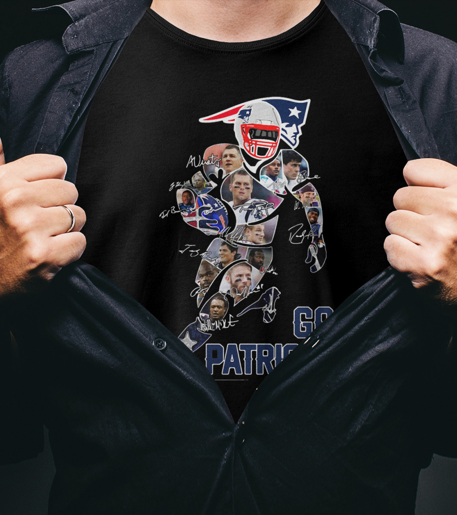 GO PATRIOTS New England Football Player Collage And Signatures T-Shirt