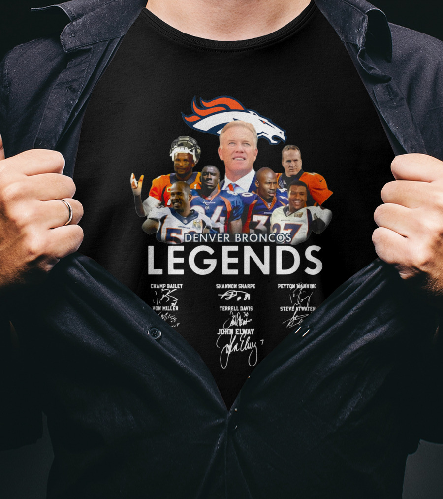 Denver Broncos Legends John Elway Peyton Manning Von Miller Terrell Davis Shannon Sharpe Steve Atwater Champ Bailey T-Shirt