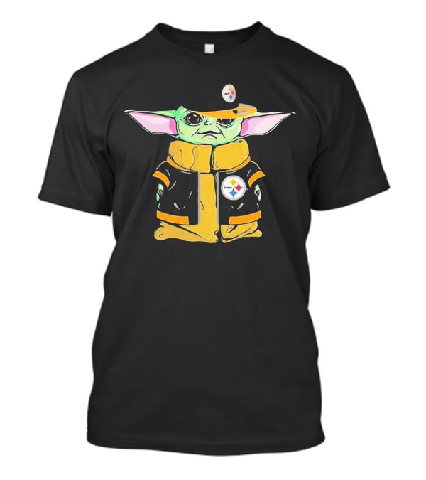Baby Yoda Wearing Pittsburgh Steelers Hat And Jacket T-Shirt