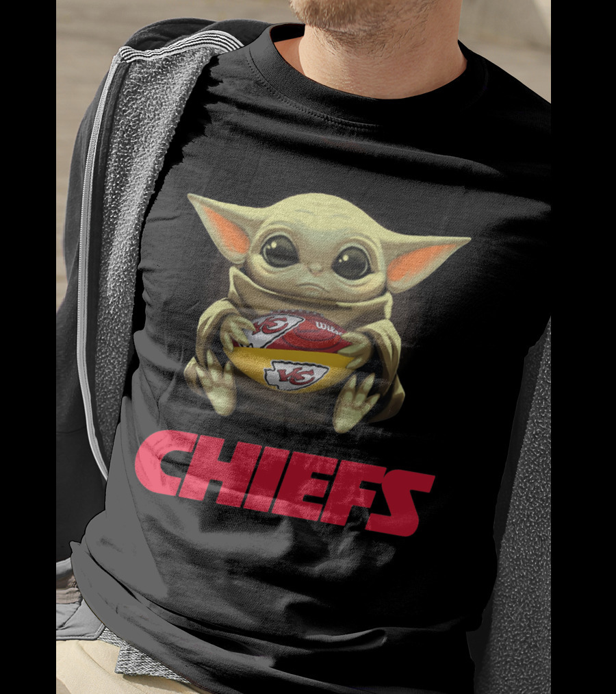 Baby Yoda Hugging Kansas City Chiefs Football T-Shirt