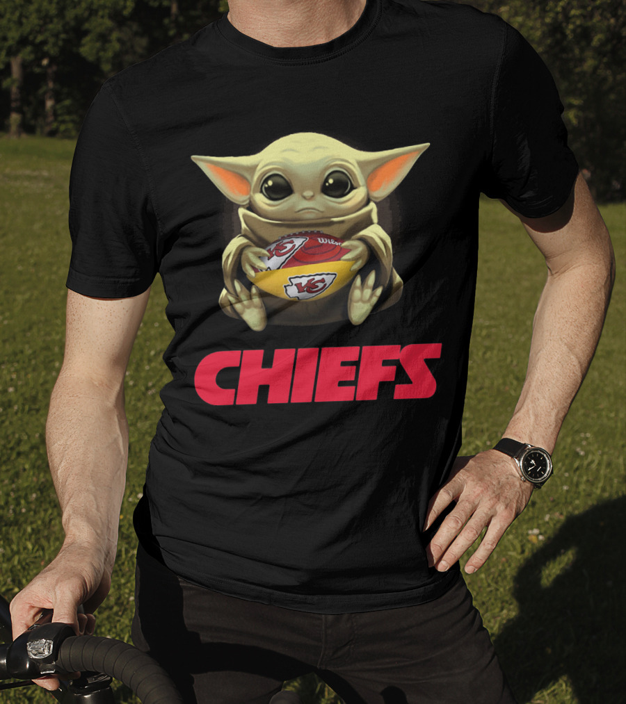 Baby Yoda Hugging Kansas City Chiefs Football T-Shirt