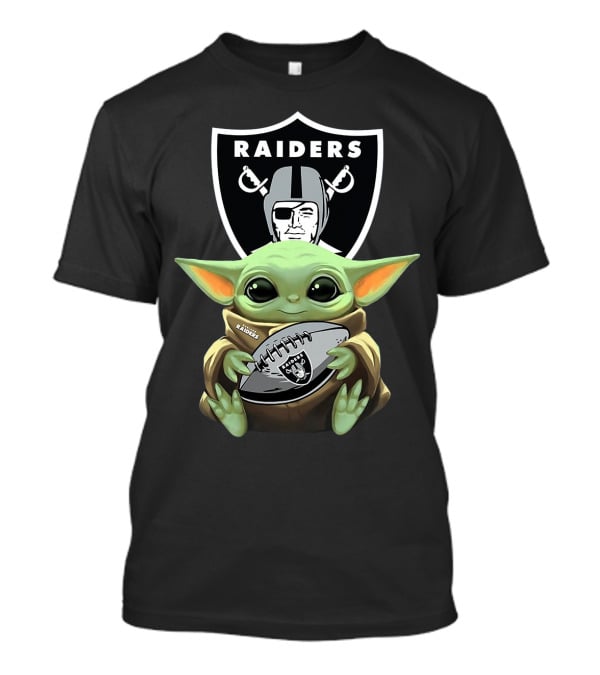 Raiders Baby Yoda Hugs Football With Shield T-Shirt