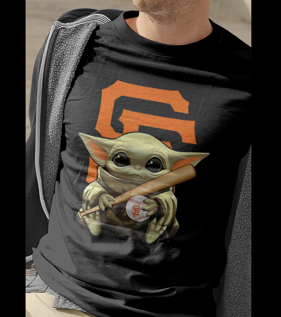 Baby Yoda San Francisco Giants Logo Baseball Bat And Ball T-Shirt