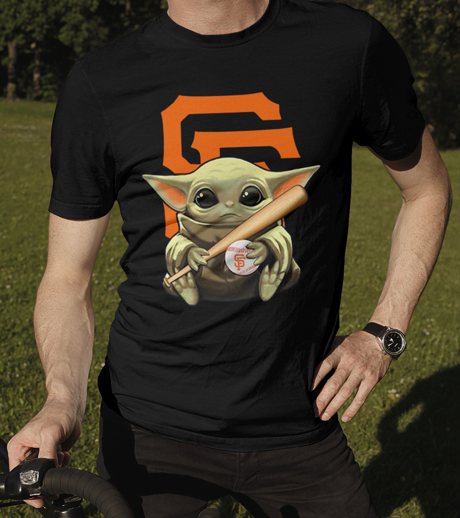 Baby Yoda San Francisco Giants Logo Baseball Bat And Ball T-Shirt