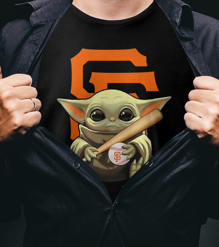 Baby Yoda San Francisco Giants Logo Baseball Bat And Ball T-Shirt