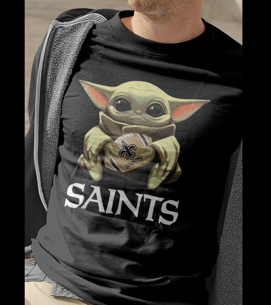 Baby Yoda Holding New Orleans Saints Football T-Shirt