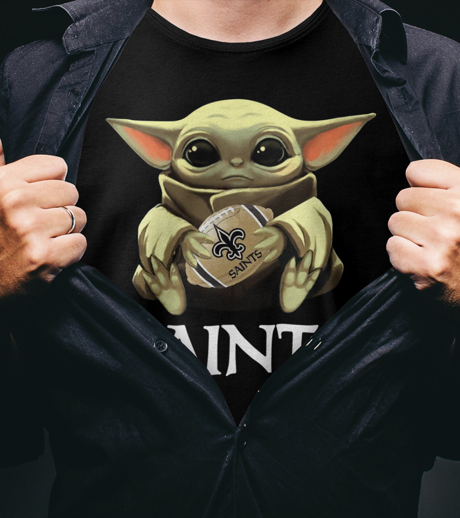 Baby Yoda Holding New Orleans Saints Football T-Shirt