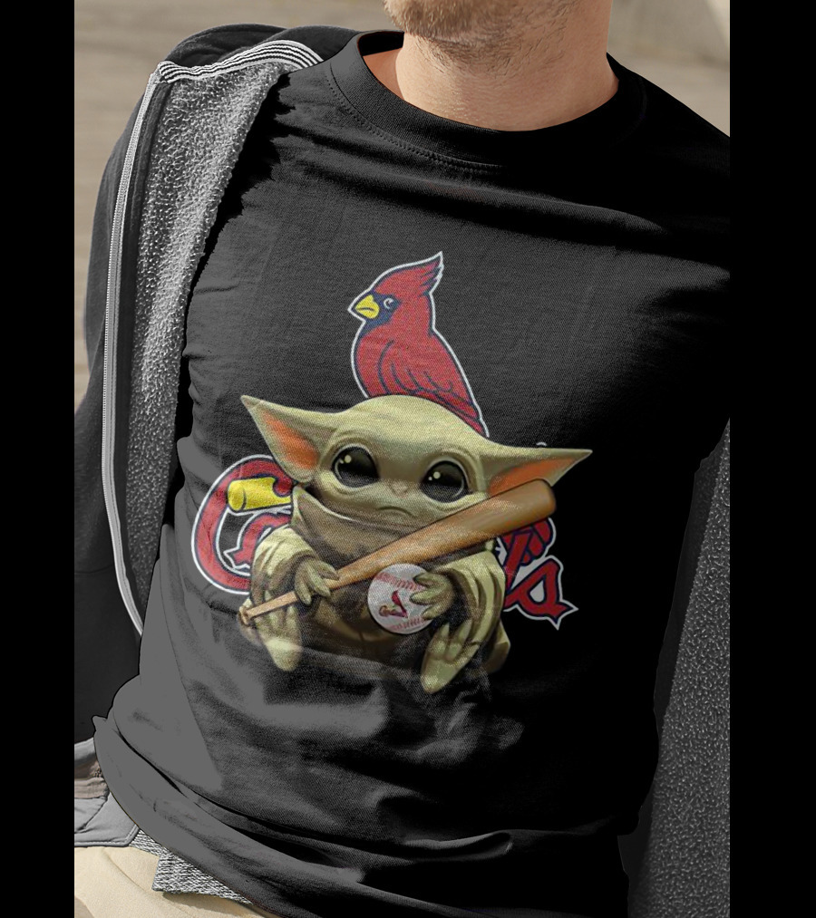 Baby Yoda St. Louis Cardinals Baseball Bat And Ball With Cardinal T-Shirt