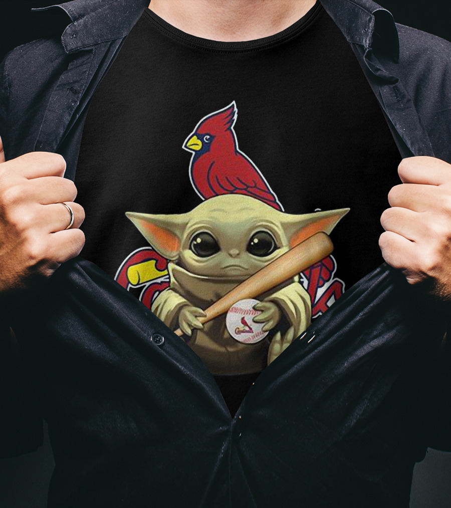 Baby Yoda St. Louis Cardinals Baseball Bat And Ball With Cardinal T-Shirt