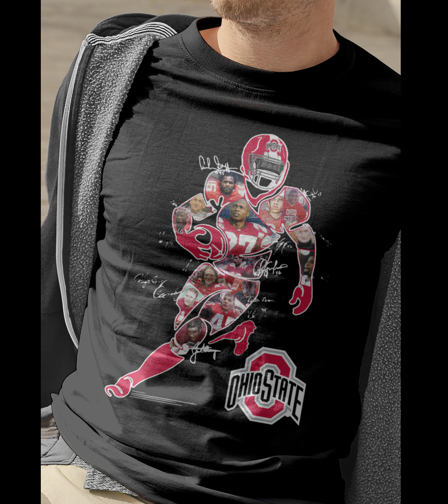 Ohio State Buckeyes Football Collage With Player And Helmet T-Shirt