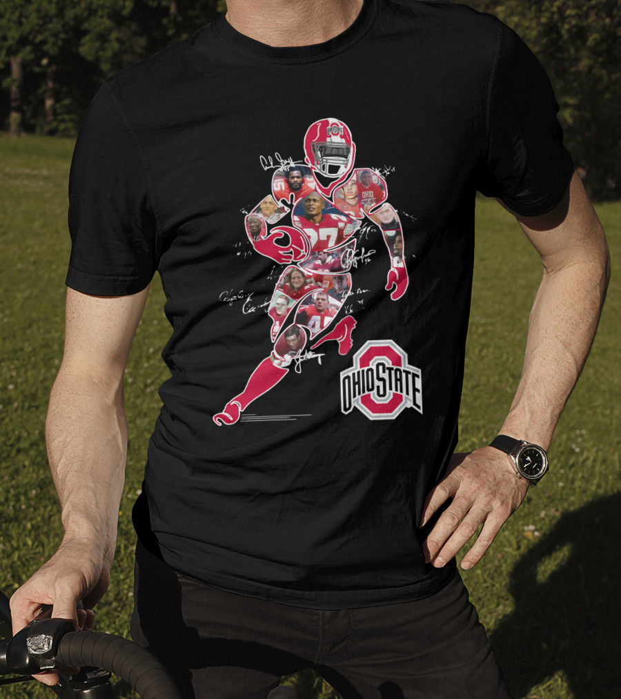 Ohio State Buckeyes Football Collage With Player And Helmet T-Shirt
