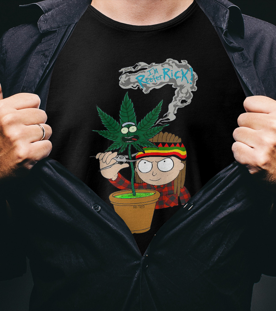 Morty I'm Reefer Rick Planter Rastafarian Style Smiling Face Smoking Plant T-Shirt