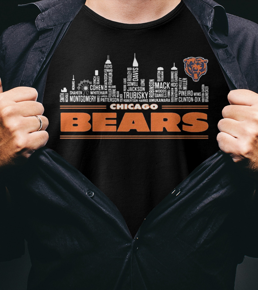 Chicago Bears City Skyline Team Players List T-Shirt