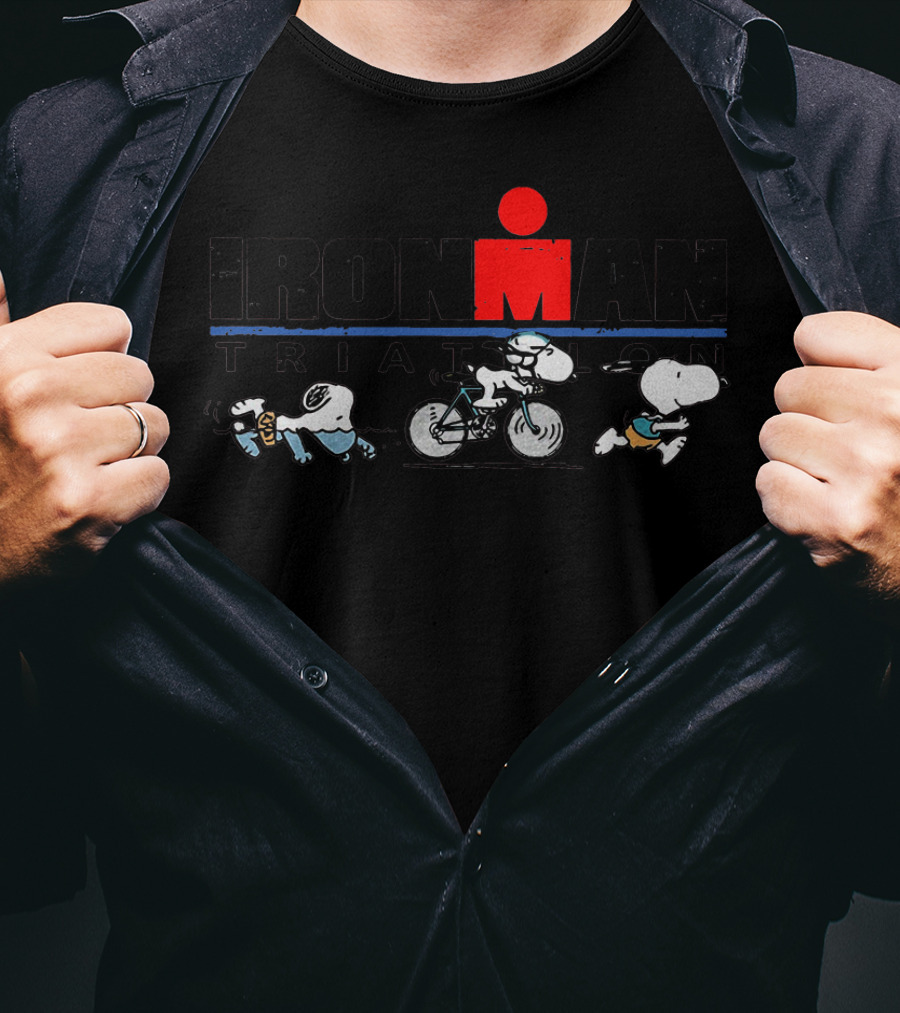 Snoopy Ironman Triathlon World Triathlon Corporation Run Bike Swim T-Shirt