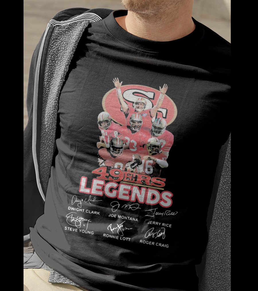 49ers Legends Dwight Clark Joe Montana Jerry Rice Steve Young Ronnie Lott Roger Craig T-Shirt