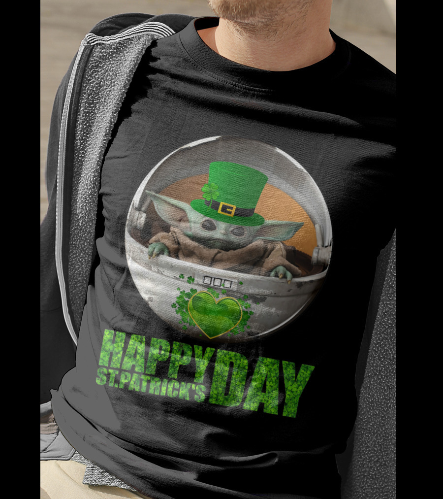 Happy St Patrick's Day Baby Yoda Shamrock Hat Heart T-Shirt