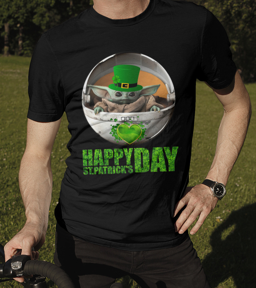 Happy St Patrick's Day Baby Yoda Shamrock Hat Heart T-Shirt